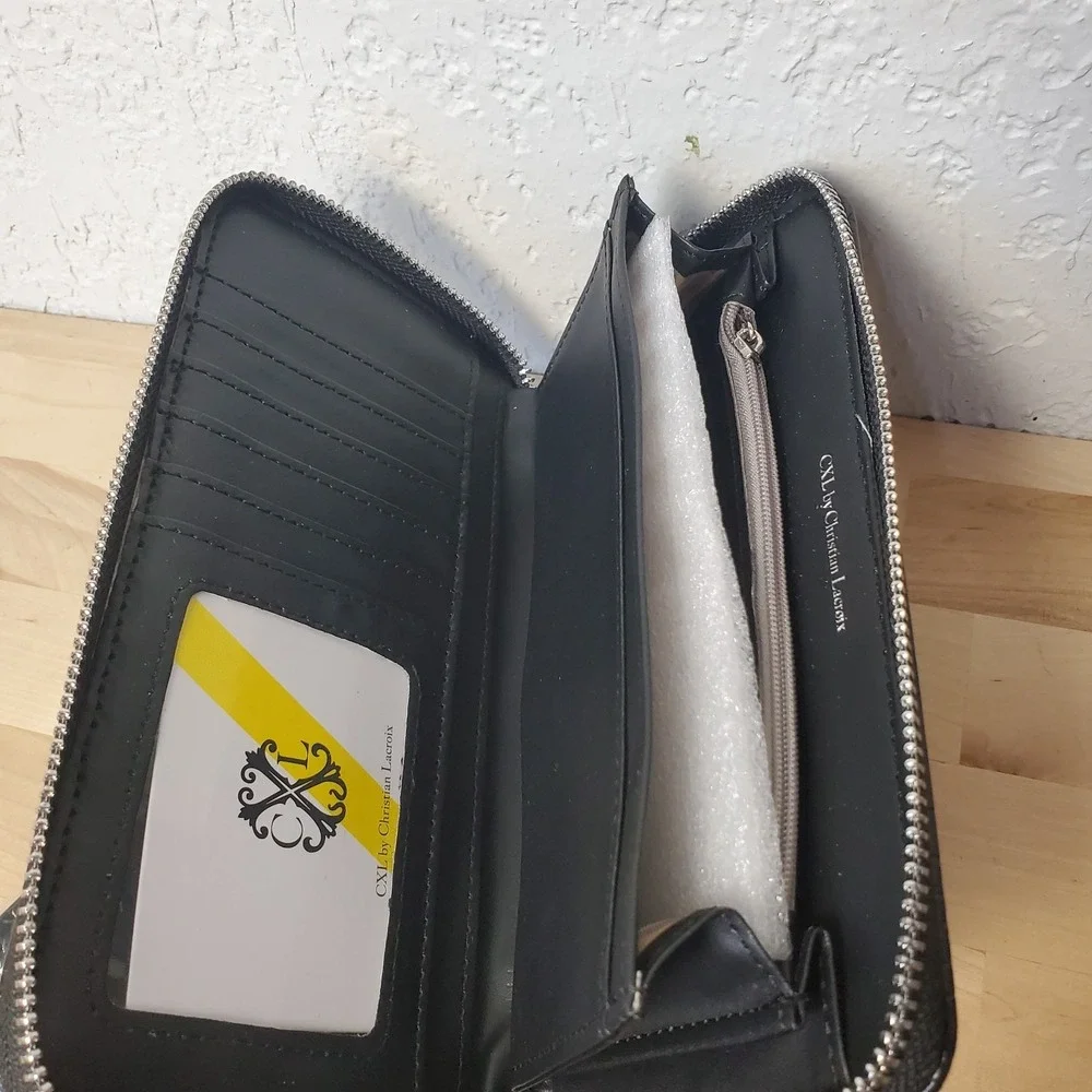 CXL by CHRISTIAN LACROIX Kara Croco Zip Around Wallet Black Wrist Strap Wristlet